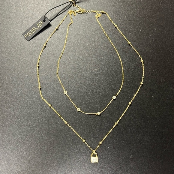 Brand new Rachel Zoe Sterling Silver Gold Tone Double Chain Locket Necklace - Picture 4 of 13